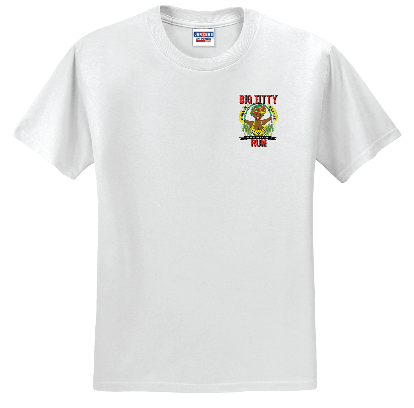 Big Titty Rum Voodoo Waata T shirt - Logo small on front and large on back